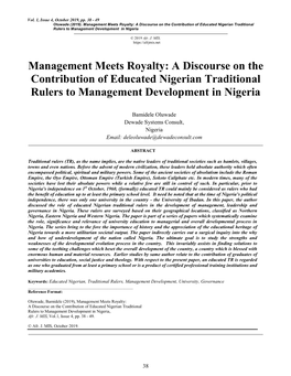 A Discourse on the Contribution of Educated Nigerian Traditional Rulers to Management Development in Nigeria