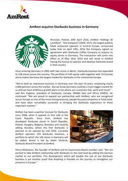 Amrest Acquires Starbucks Business in Germany