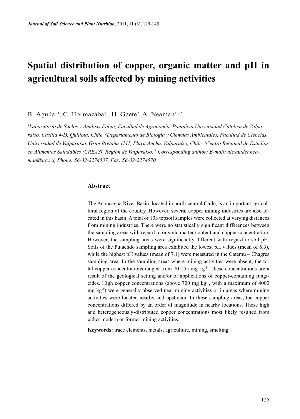 Spatial Distribution of Copper, Organic Matter and Ph in Agricultural Soils Affected by Mining Activities