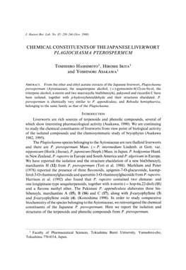 Chemical Constituents of the Japanese Liverwort Plagiochasma Pterospermum