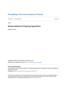 Menke's Method of Preparing Hyponitrites