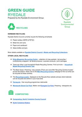 GREEN GUIDE RYEDALE Prepared by the Ryedale Environment Group