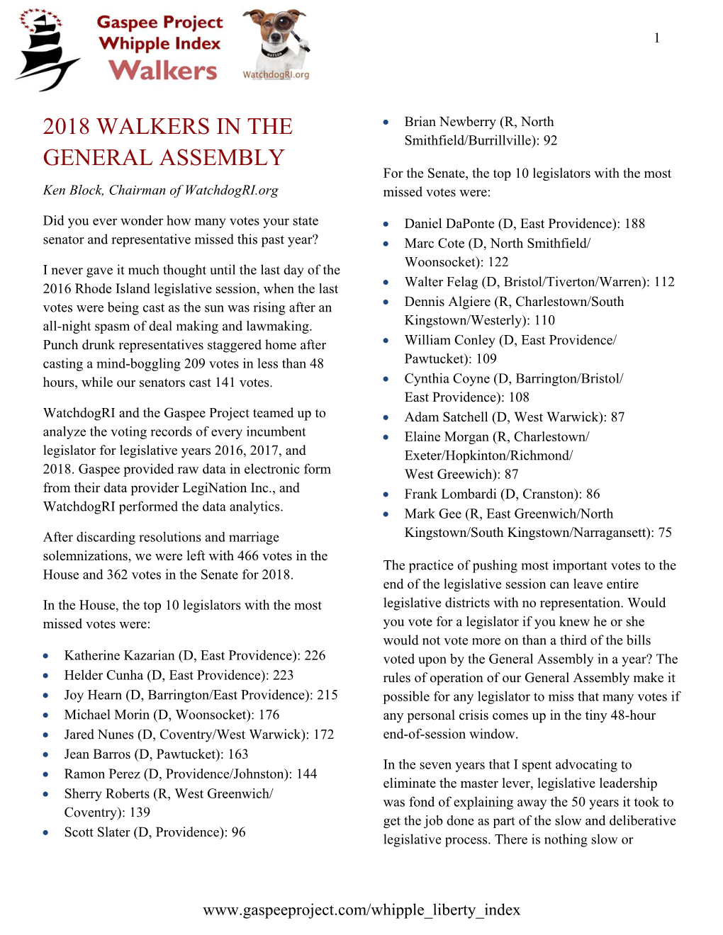 2018 Walkers in the General Assembly