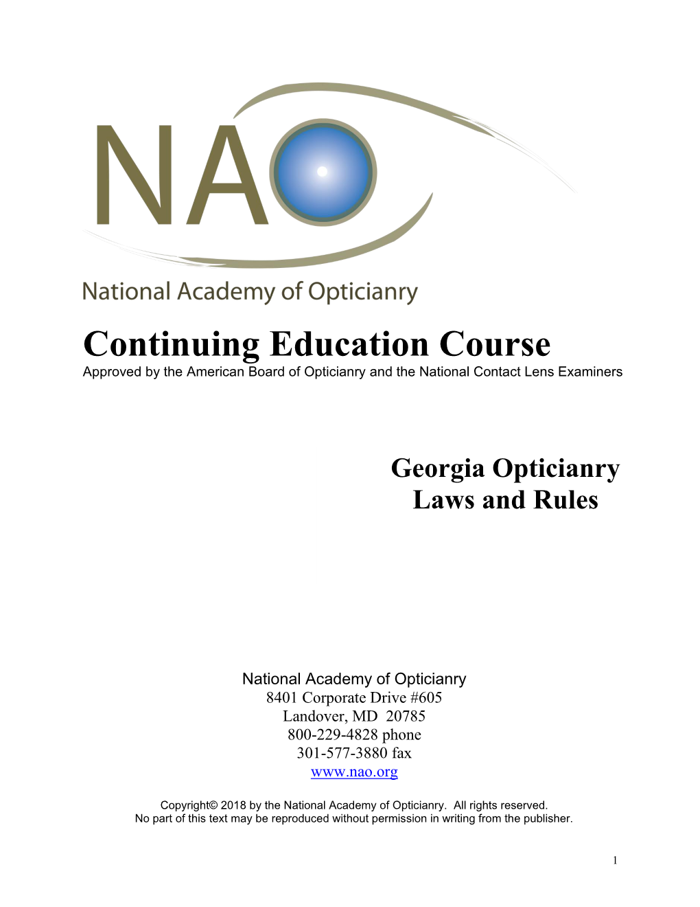 Georgia Opticianry Laws and Rules Course Documents