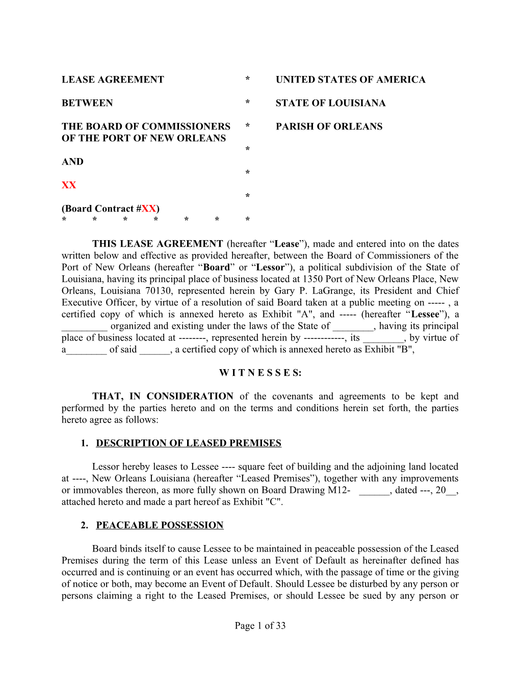 Lease Agreement * United States of America