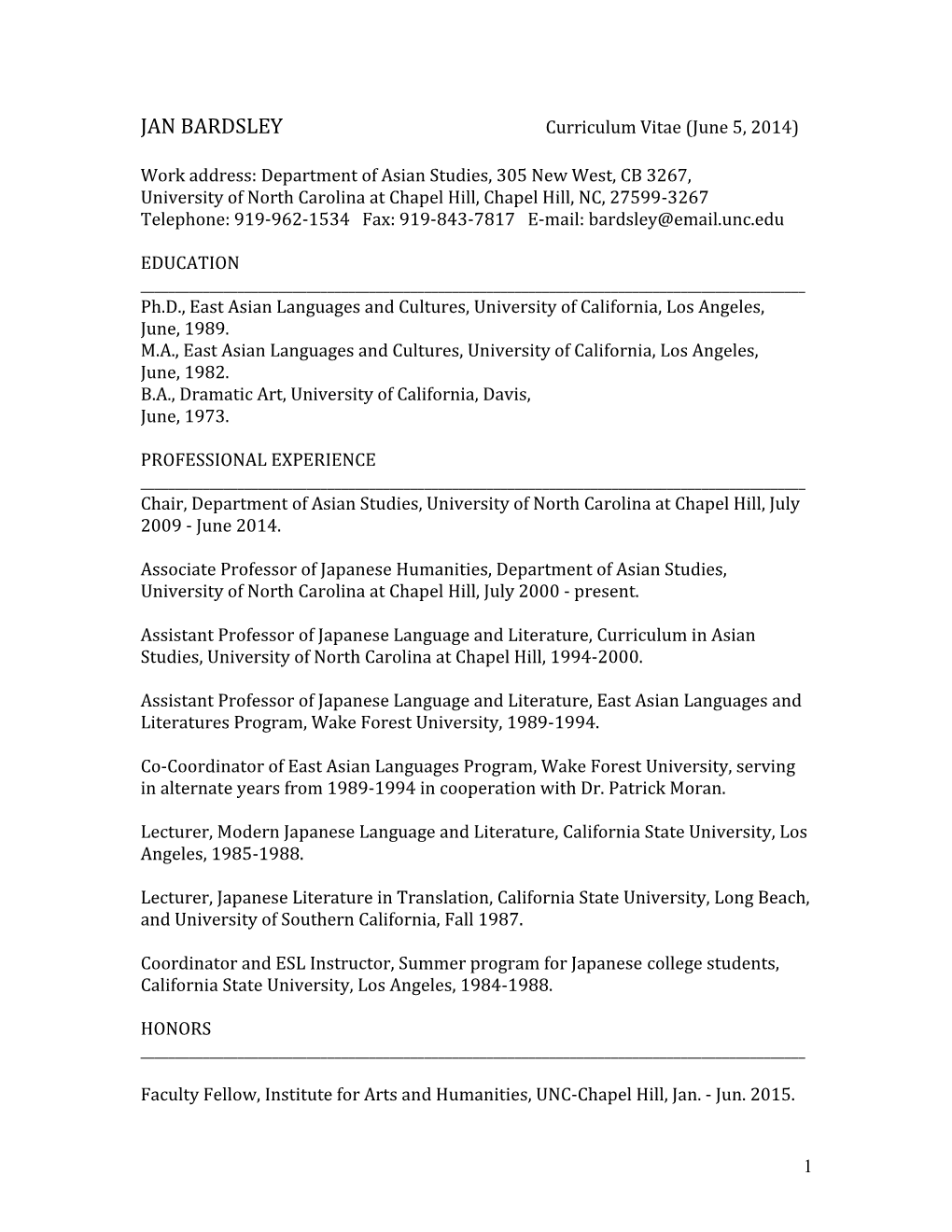 Curriculum Vitae (June 5, 2014)