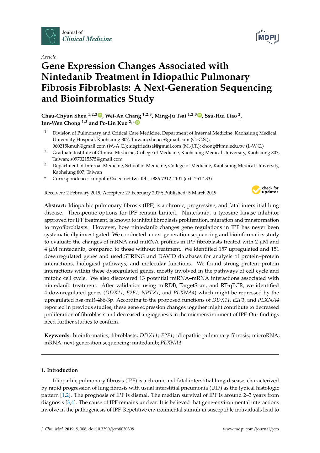 Gene Expression Changes Associated with Nintedanib Treatment in Idiopathic Pulmonary Fibrosis Fibroblasts: a Next-Generation Sequencing and Bioinformatics Study