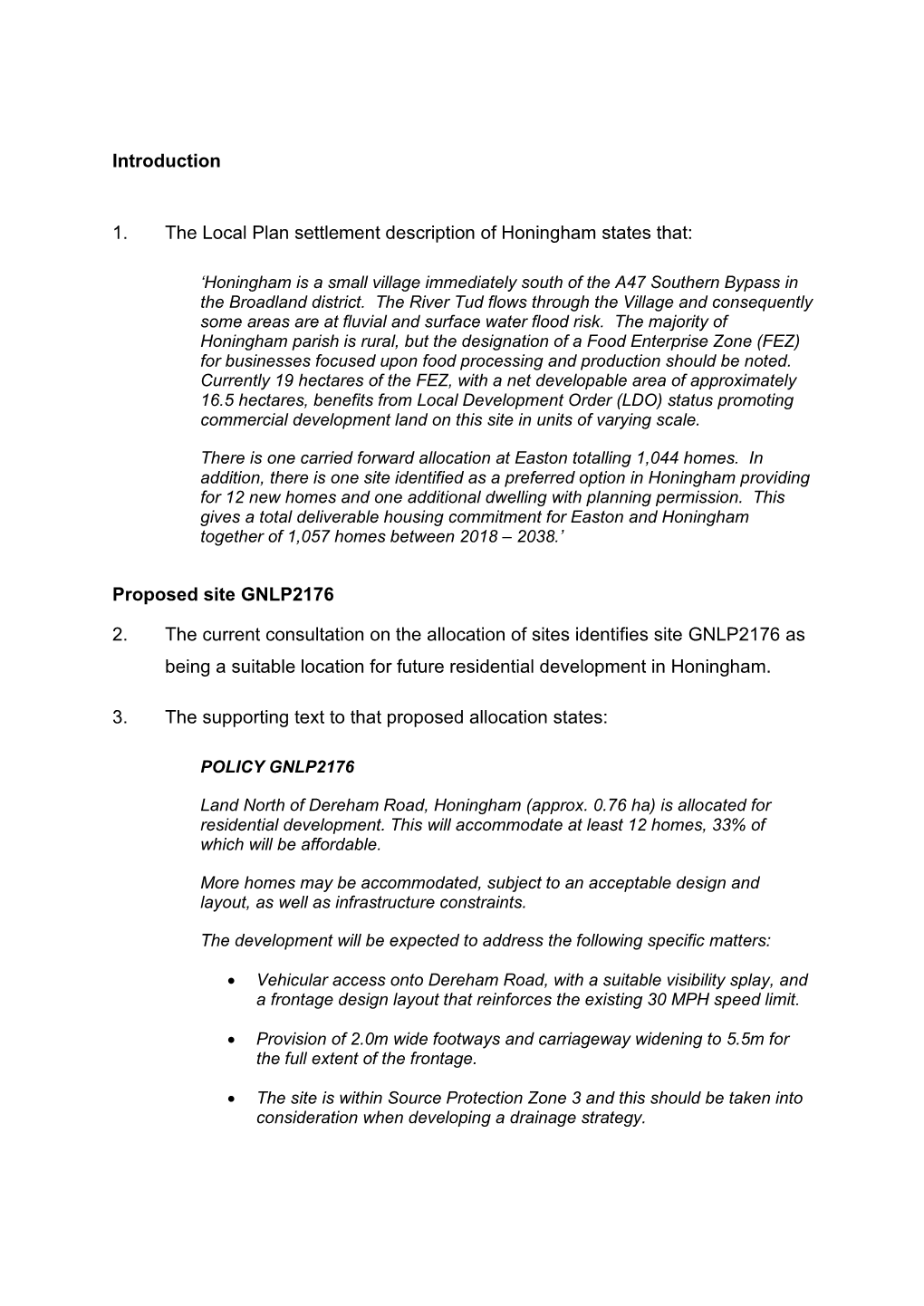 Introduction 1. the Local Plan Settlement Description of Honingham