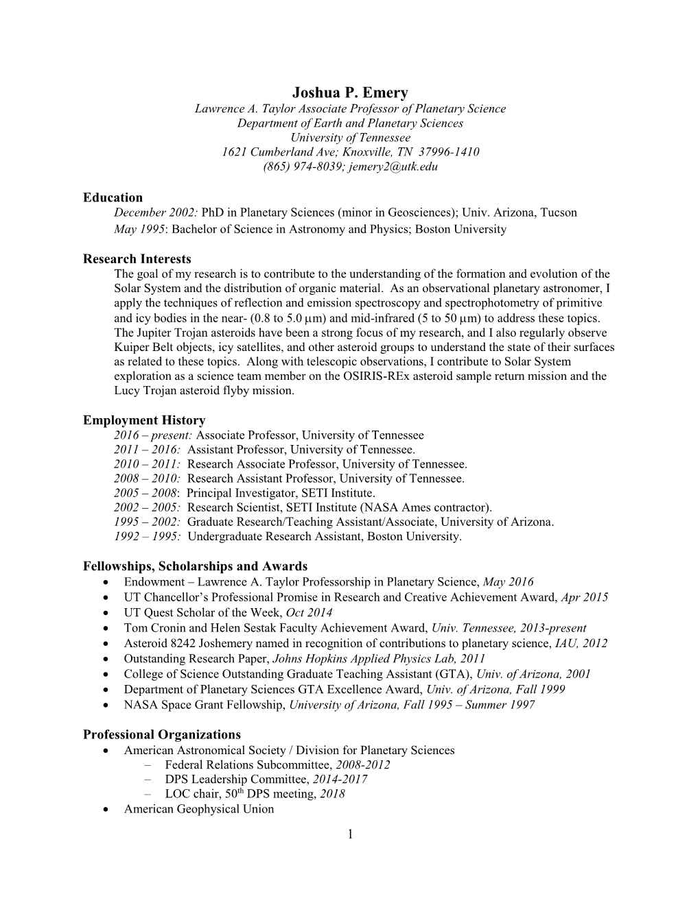 Joshua Emery's CV