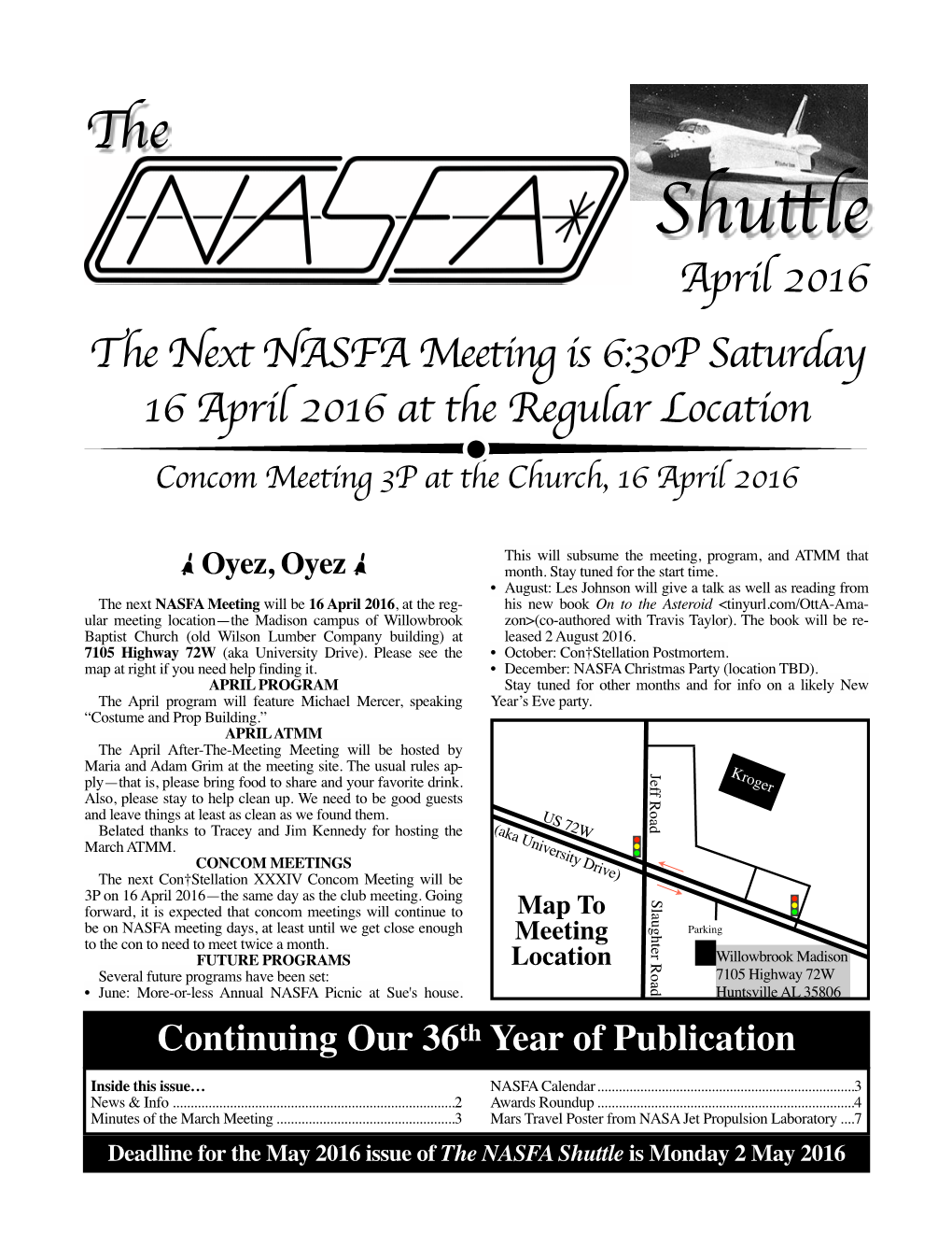 April 2016 NASFA Shuttle