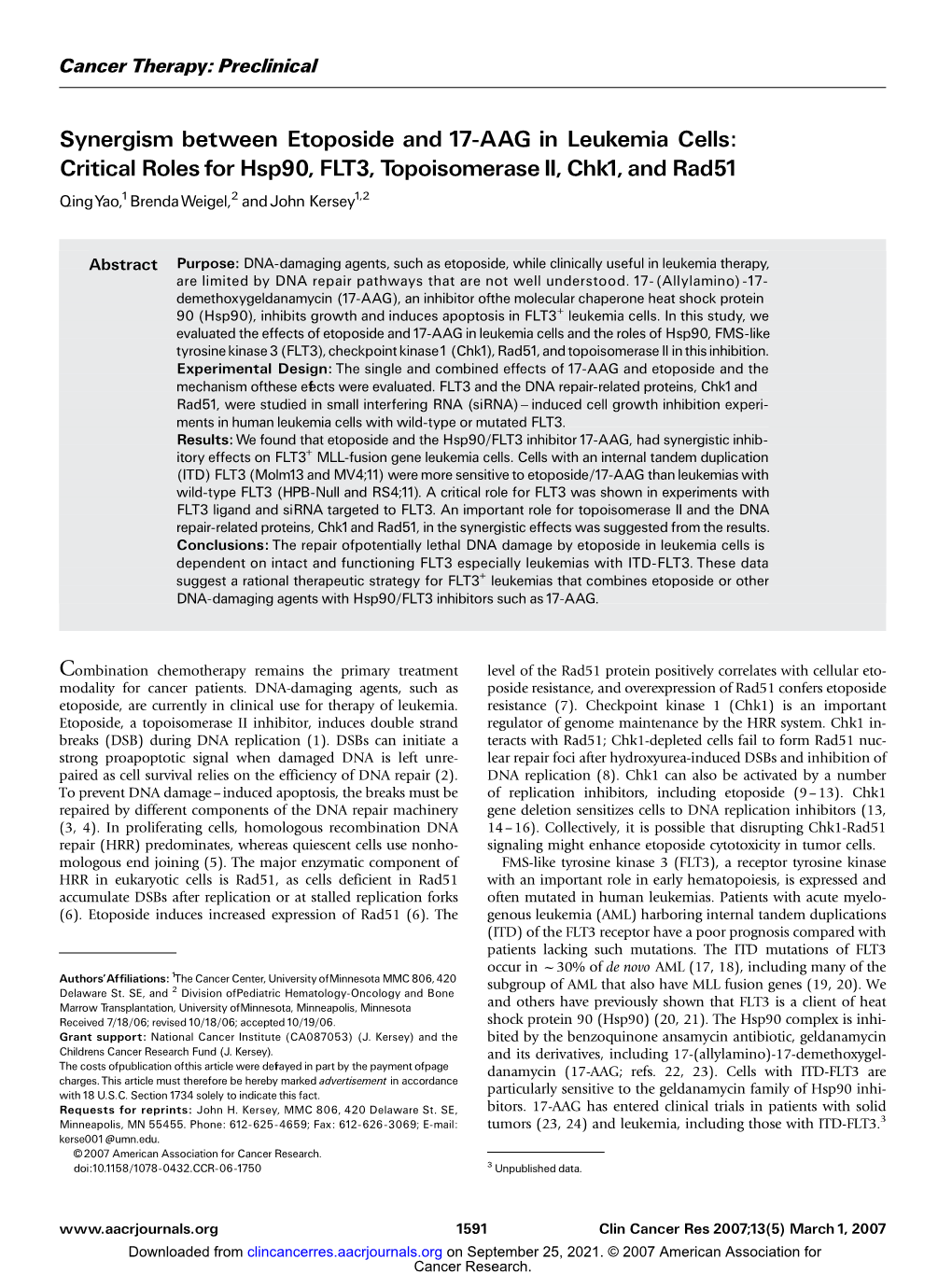 Synergism Between Etoposide and 17-AAG In