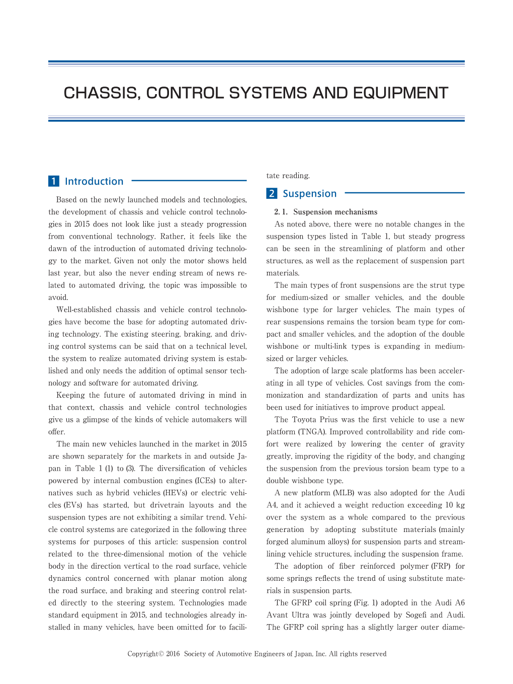 Chassis, Control Systems and Equipment