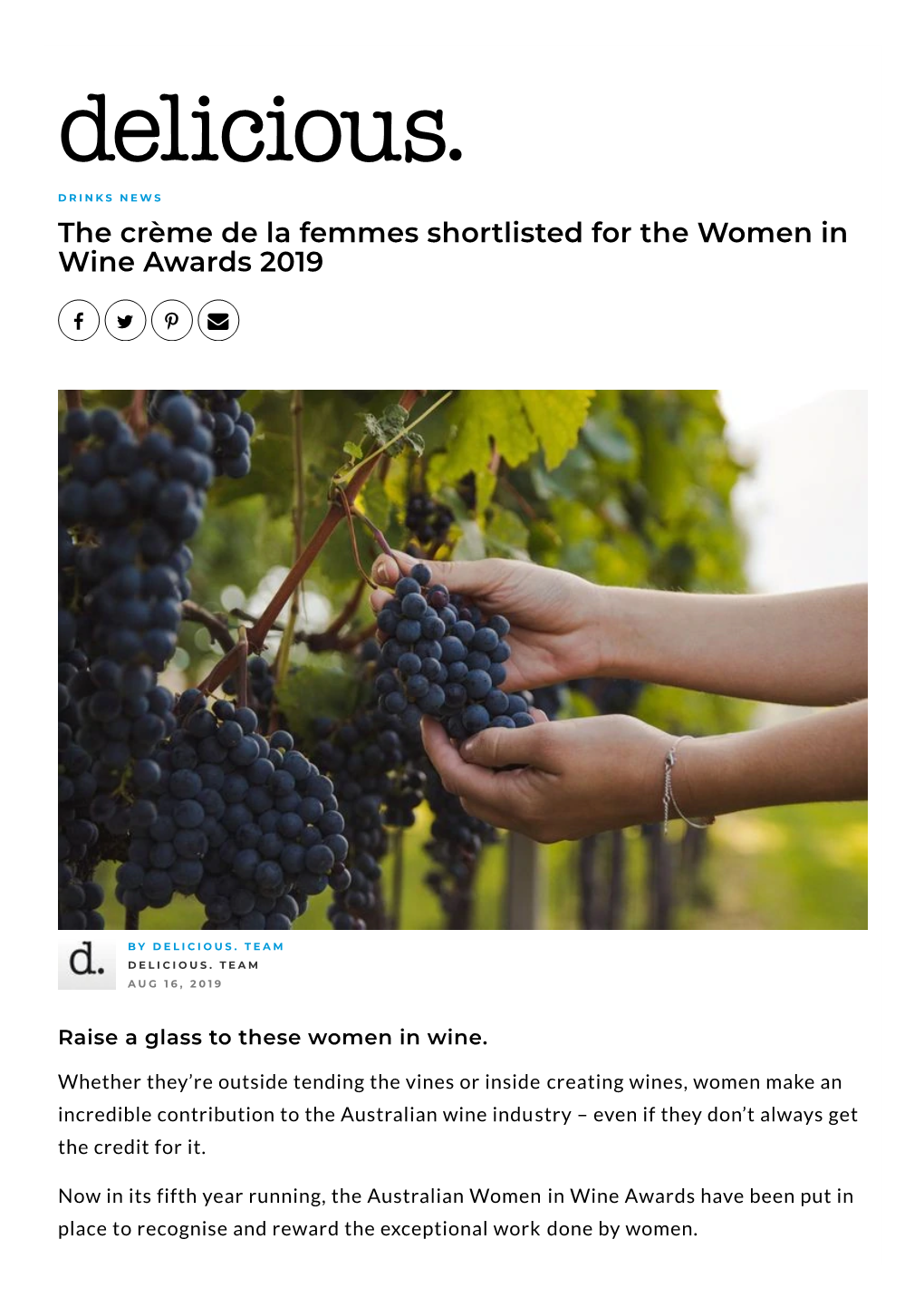 The Crème De La Femmes Shortlisted for the Women in Wine Awards 2019