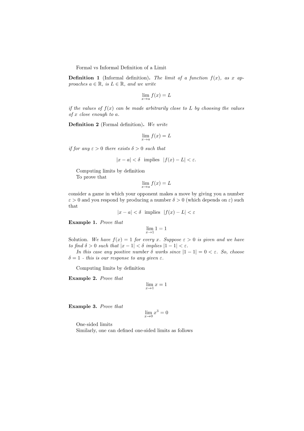 (Informal Definition). the Limit of a Function F(X), As X Ap