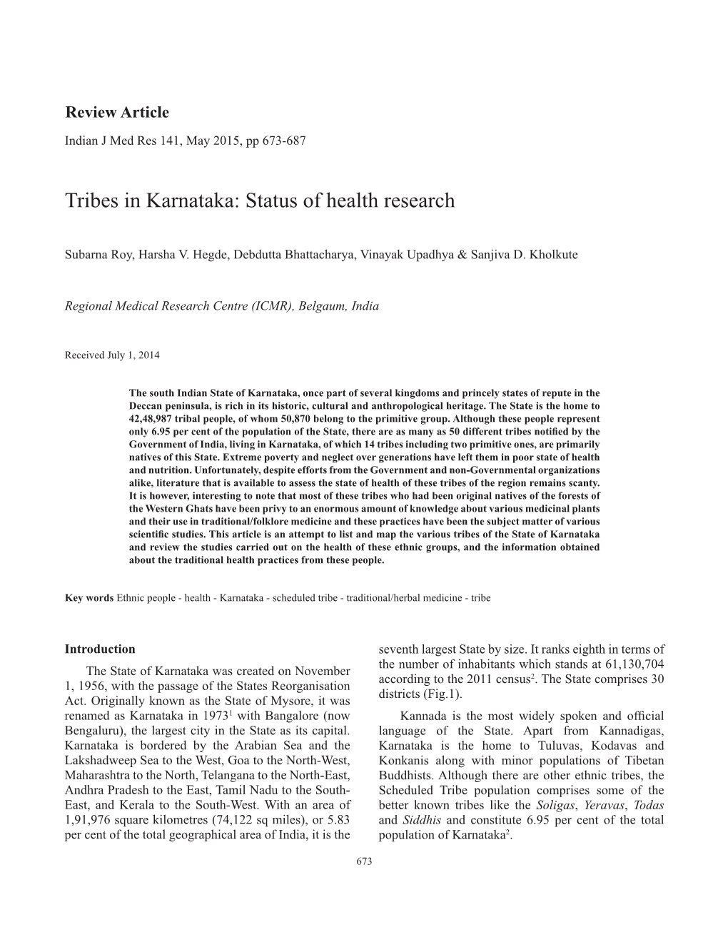 Tribes in Karnataka: Status of Health Research