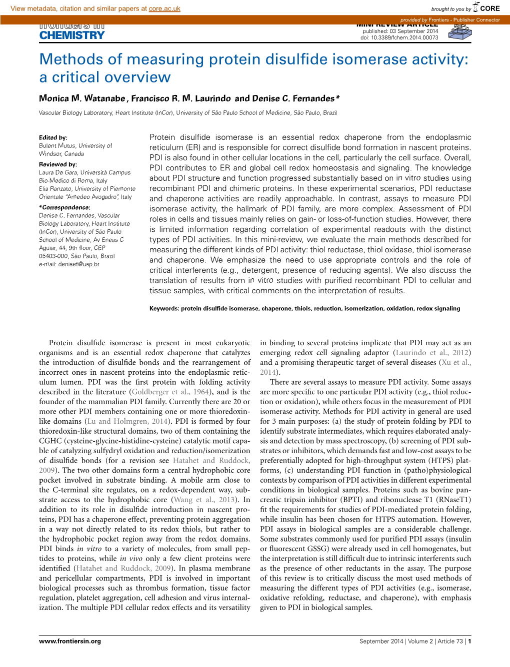 Methods of Measuring Protein Disulfide Isomerase Activity