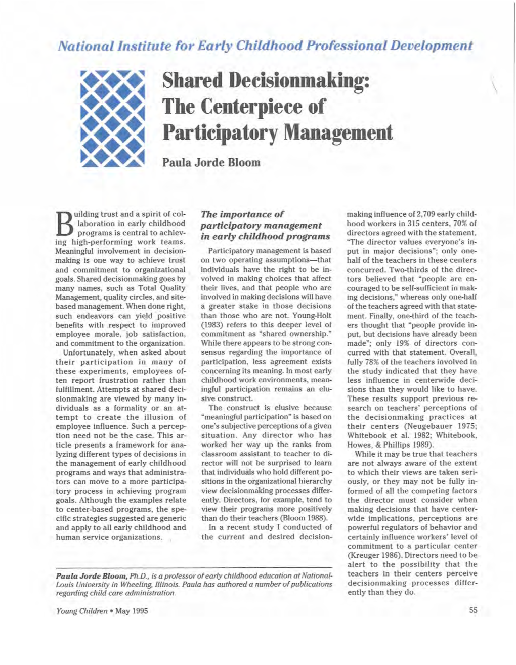T , Shared Decisionmaking: I the Centerpiece of ):4 B Participatory Management