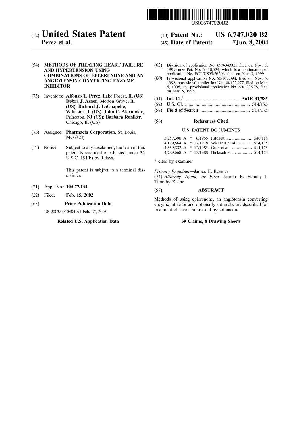 (12) United States Patent (10) Patent No.: US 6,747,020 B2 Perez Et Al