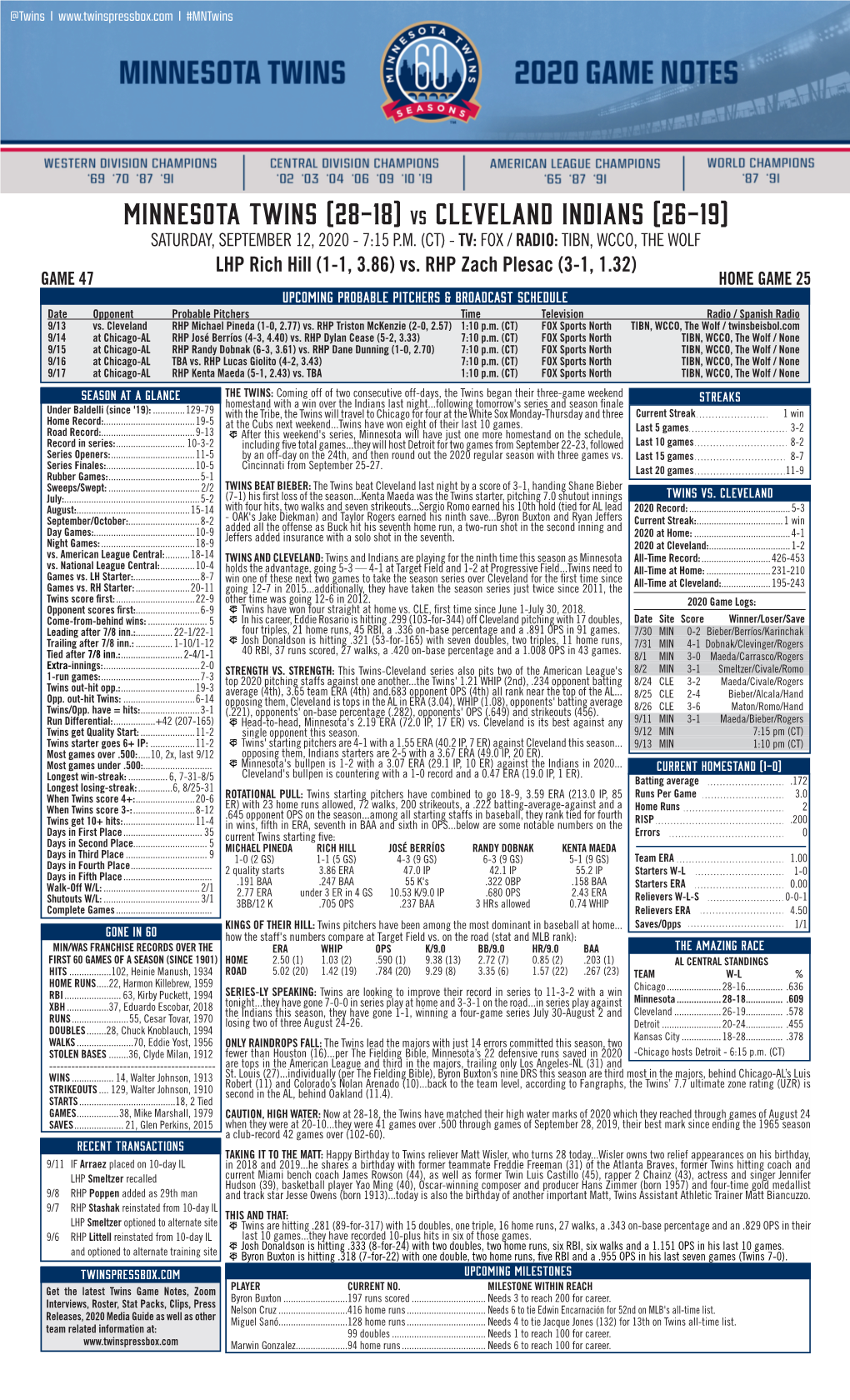 Twins Notes 9-12 Vs. CLE.Pdf