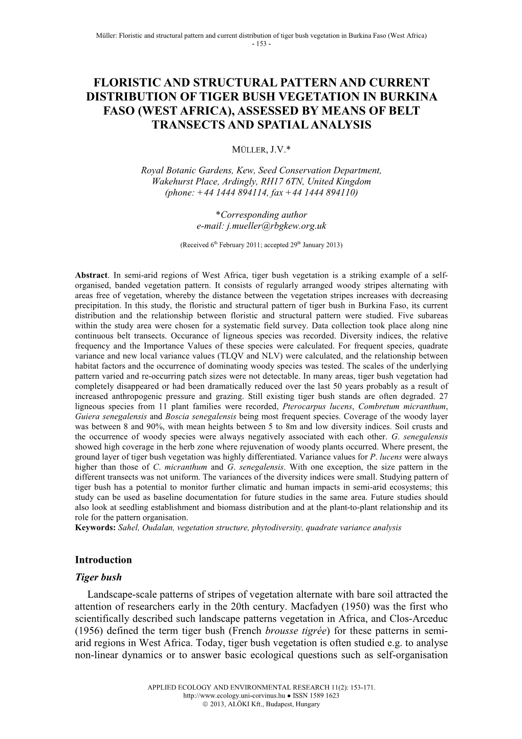 Floristic and Structural Pattern and Current Distribution of Tiger Bush Vegetation in Burkina Faso (West Africa) - 153