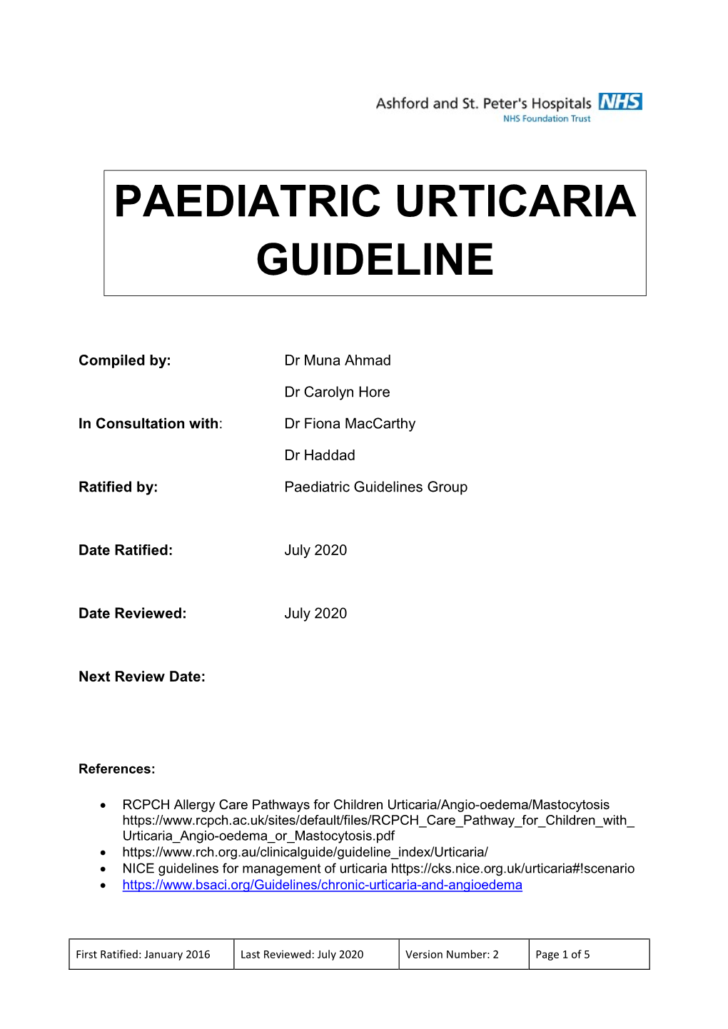 Paediatric Urticaria Guideline