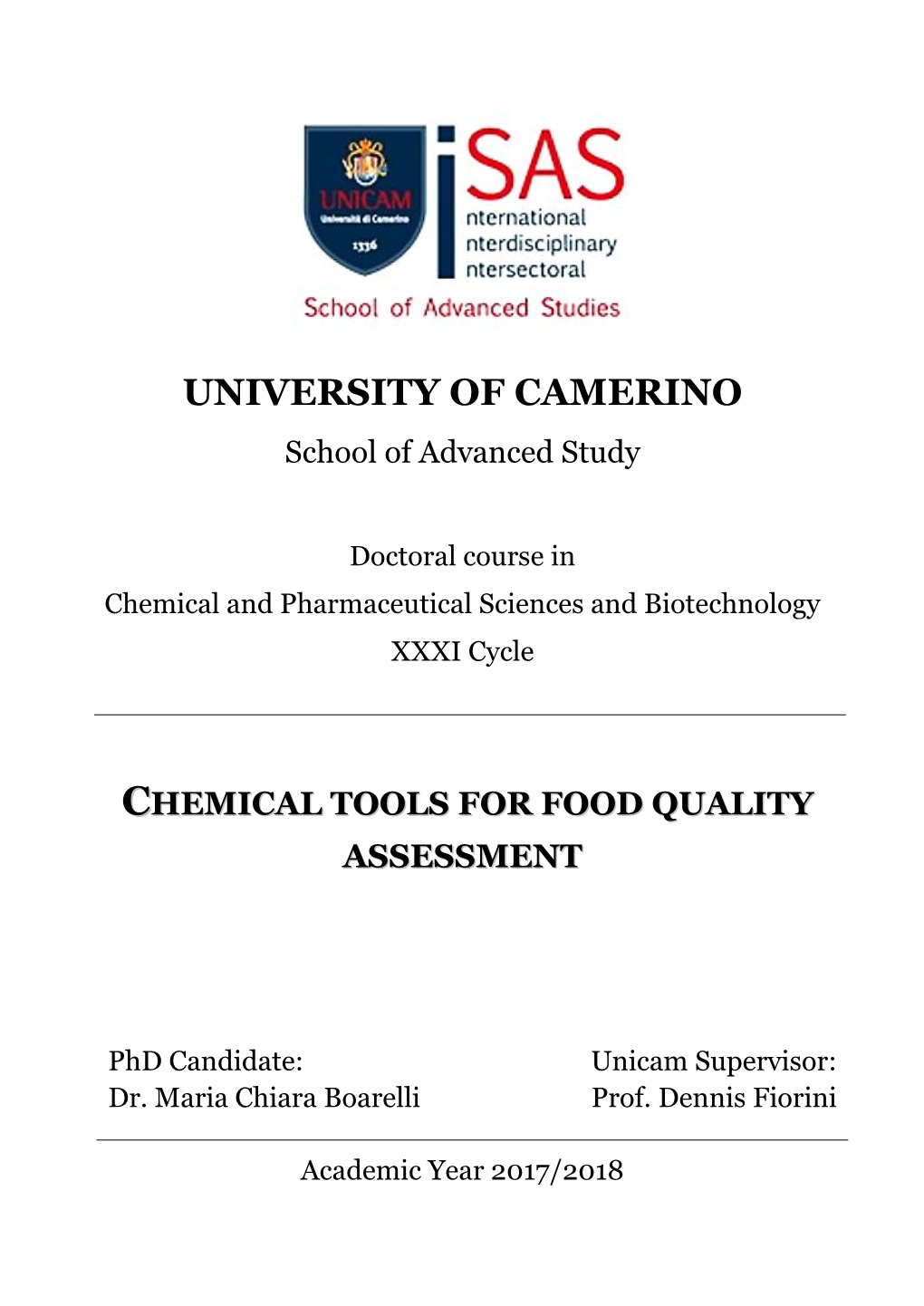 UNIVERSITY of CAMERINO School of Advanced Study