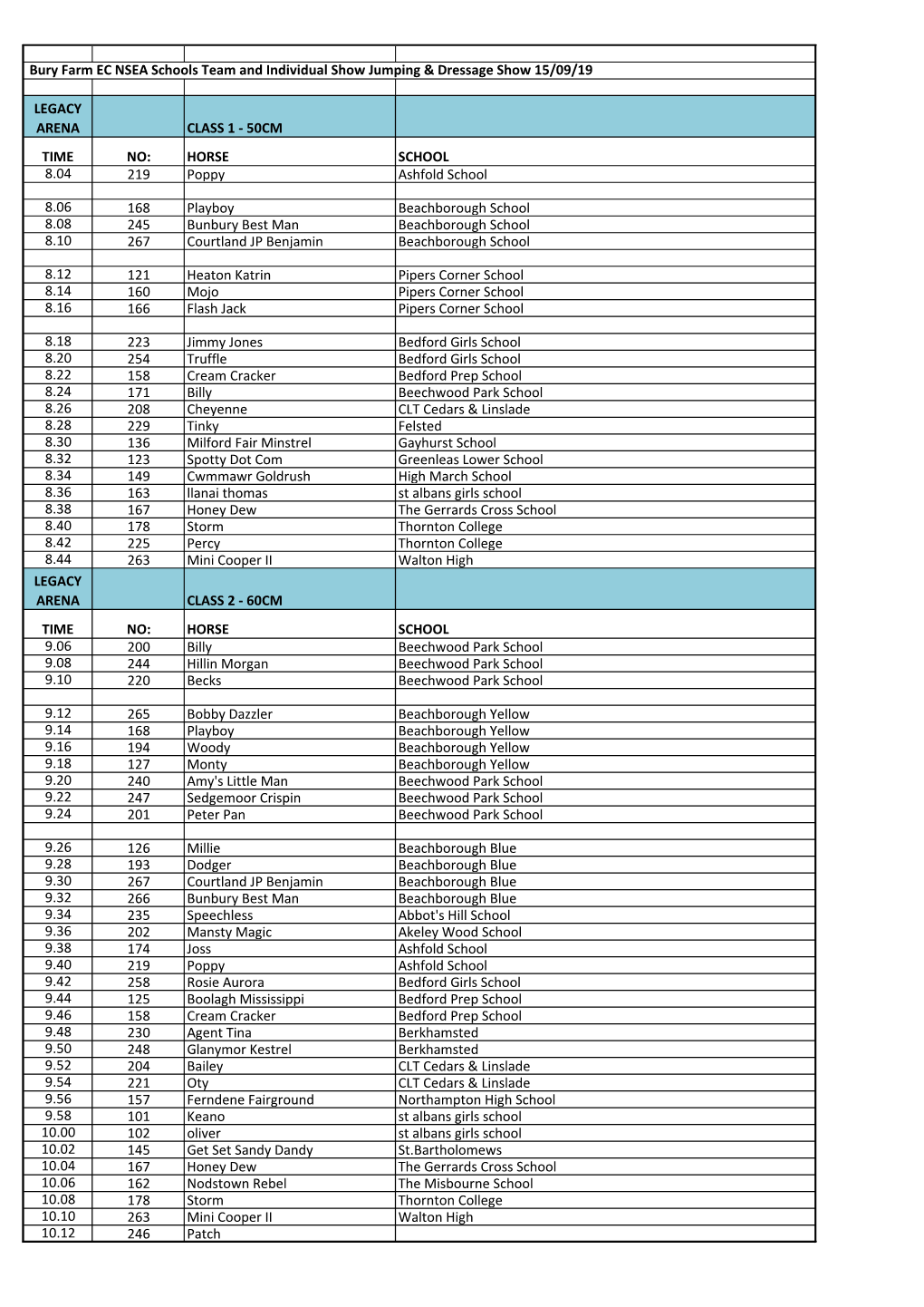 Bury Farm EC NSEA Schools Team and Individual Show Jumping & Dressage Show 15/09/19