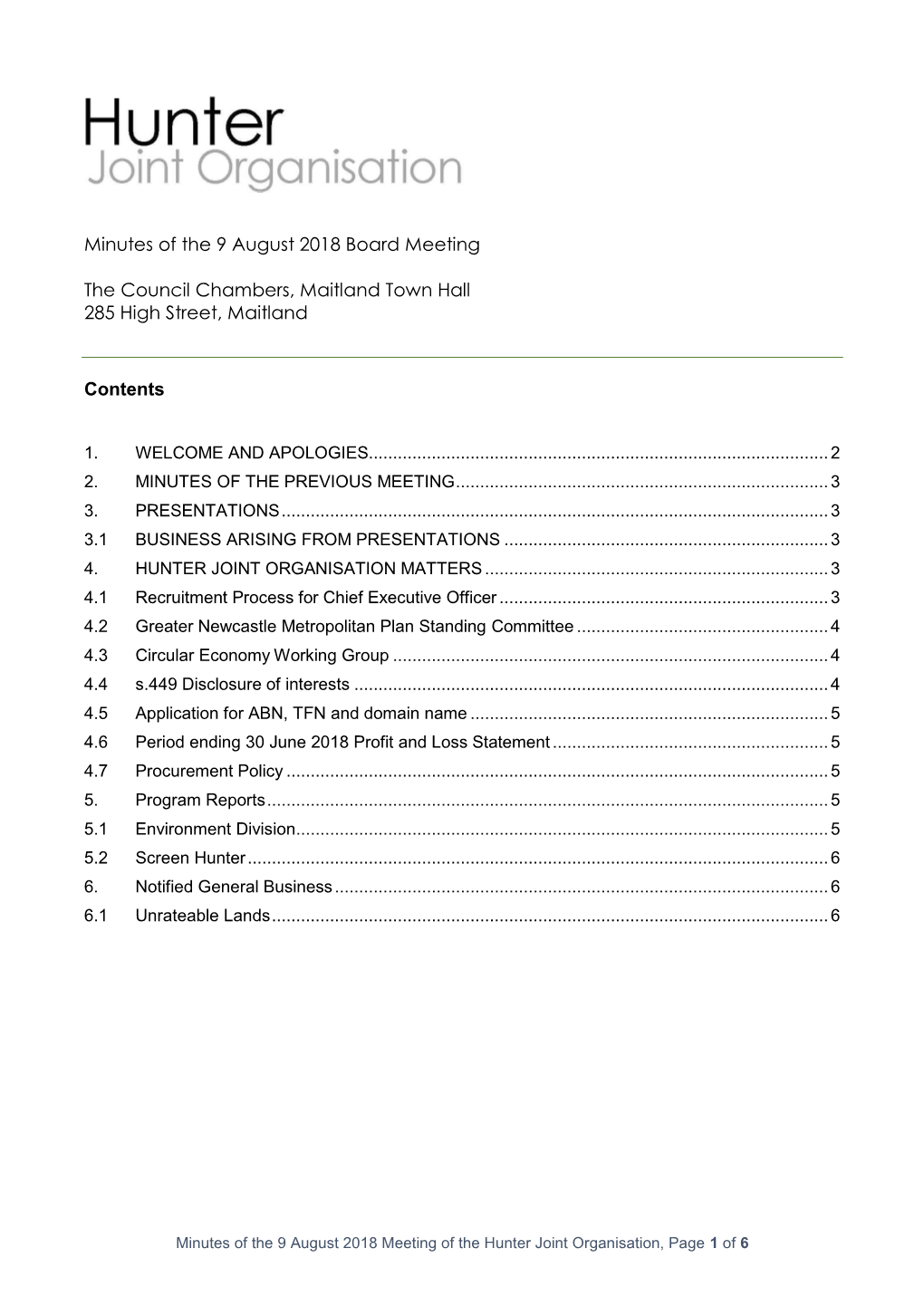 Minutes of the 9 August 2018 Board Meeting
