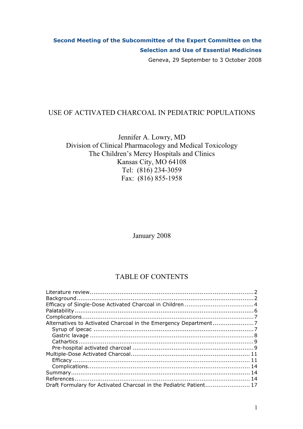 The Use of Activated Charcoal in Pediatric Populations