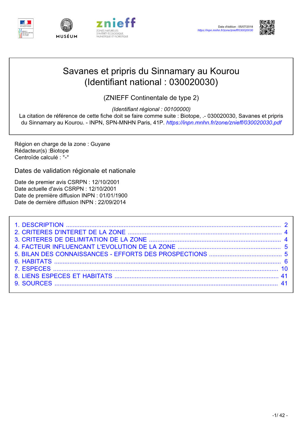 Savanes Et Pripris Du Sinnamary Au Kourou (Identifiant National : 030020030)