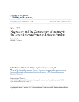 Negotiation and the Construction of Intimacy in the Letters Between Fronto and Marcus Aurelius Sarah C