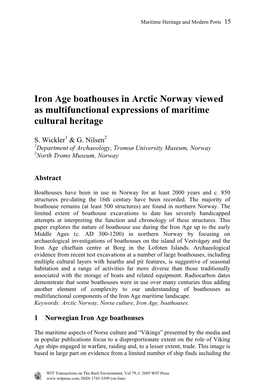 Iron Age Boathouses in Arctic Norway Viewed As Multifunctional Expressions of Maritime Cultural Heritage