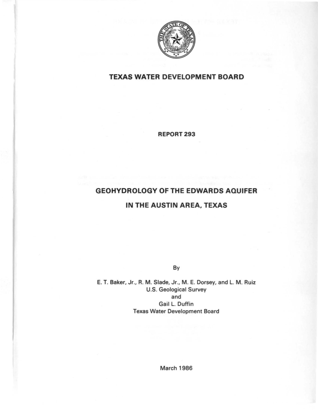 Geohydrology of the Edwards Aquifer in the Austin Area, Texas