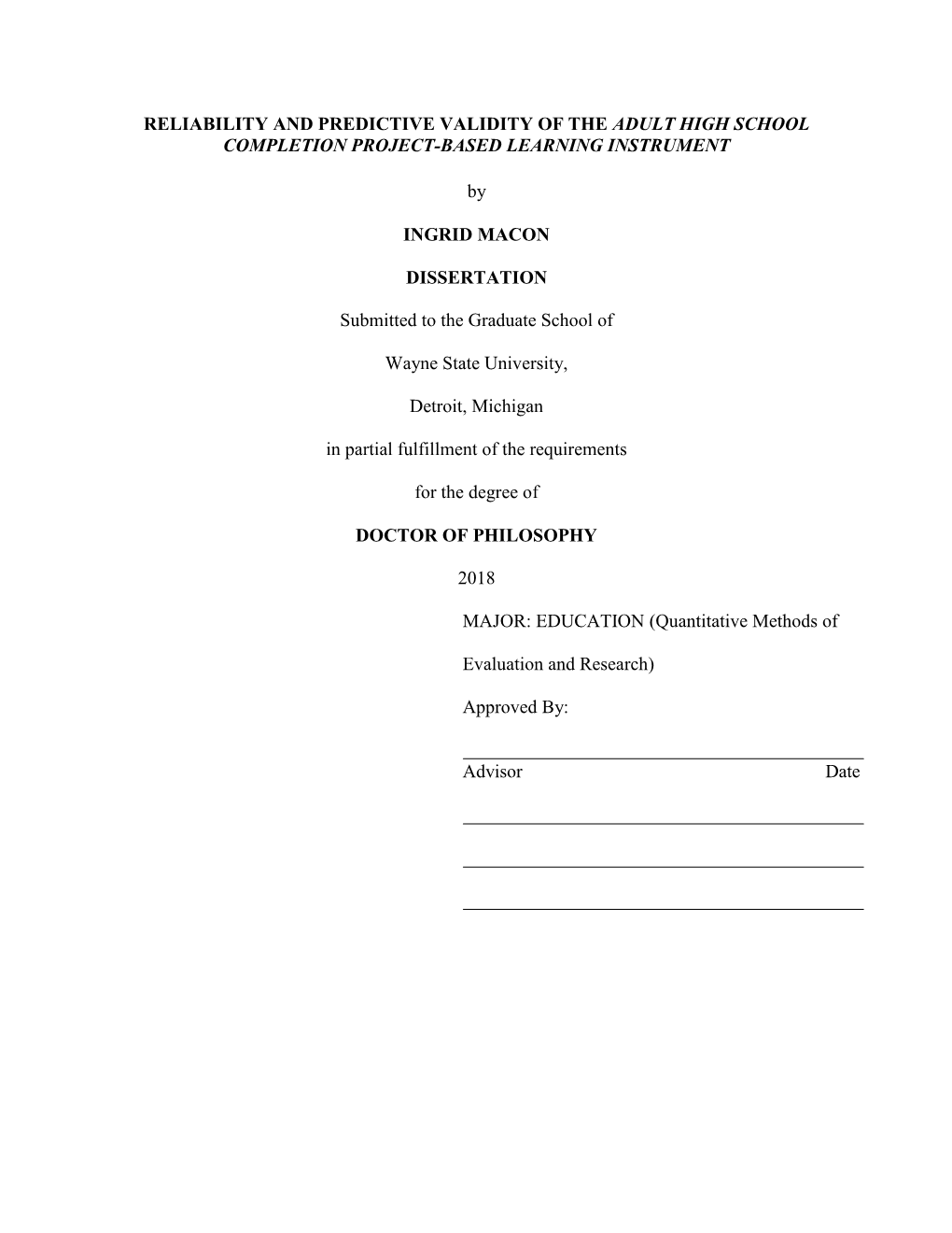 Reliability and Predictive Validity of the Adult High School Completion Project-Based Learning Instrument