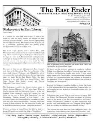 The East Ender a Publication of the East Liberty Valley Historical Society P.O