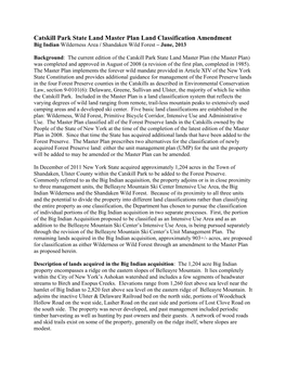 Catskill Park State Land Master Plan Land Classification Amendment Big Indian Wilderness Area / Shandaken Wild Forest – June, 2013