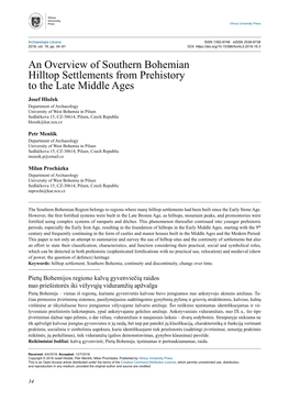 An Overview of Southern Bohemian Hilltop Settlements from Prehistory to the Late Middle Ages