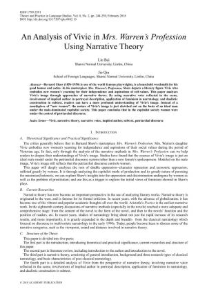 An Analysis of Vivie in Mrs. Warren's Profession Using Narrative Theory