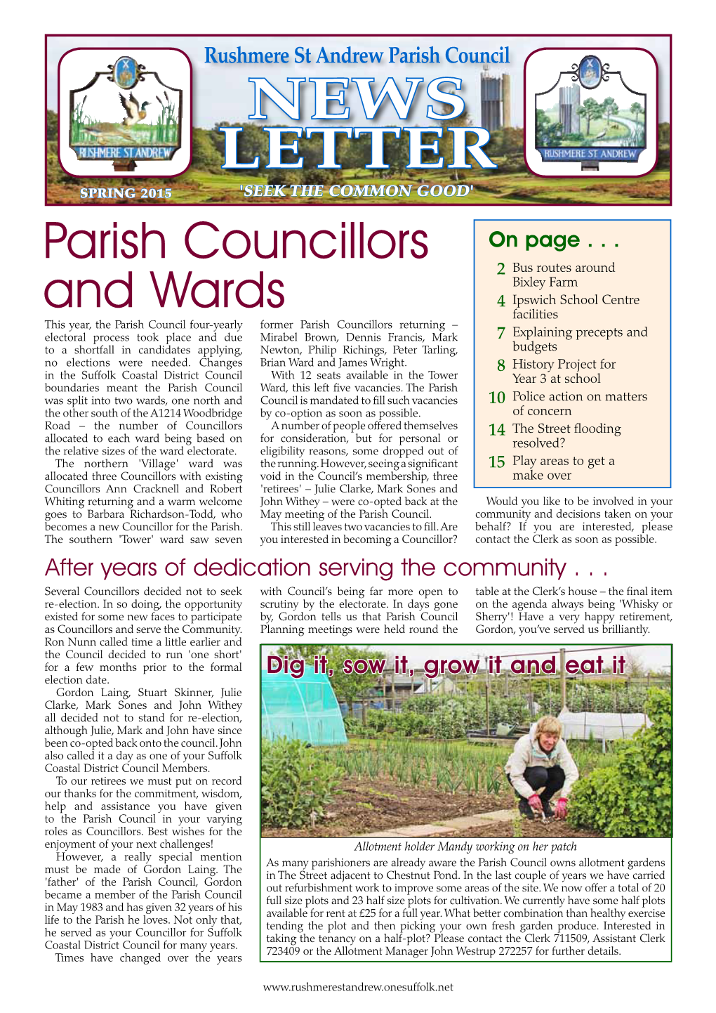 NEWS Letter SPRING 2015 'SEEK the COMMON GOOD' Parish Councillors on Page