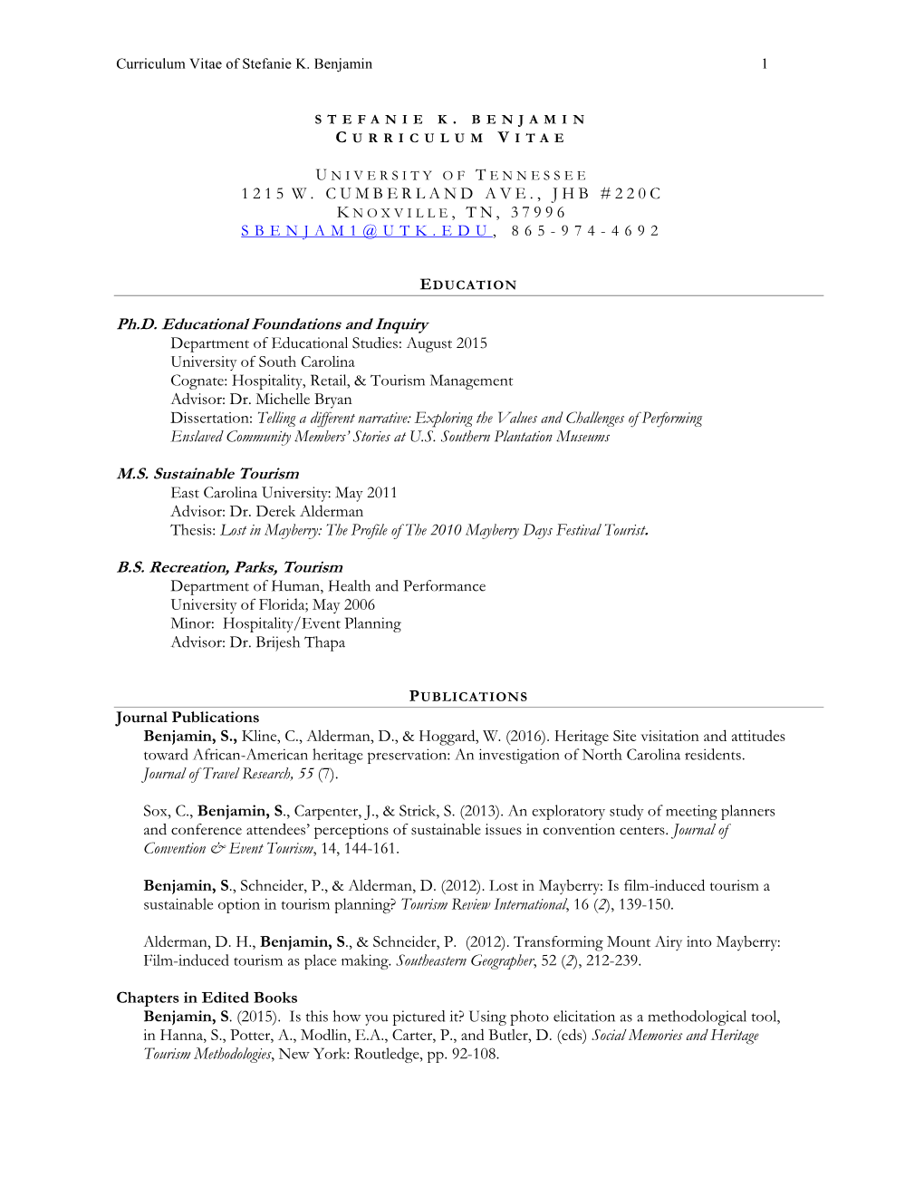 Curriculum Vitae of Stefanie K