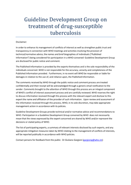 Guideline Development Group on Treatment of Drug-Susceptible Tuberculosis