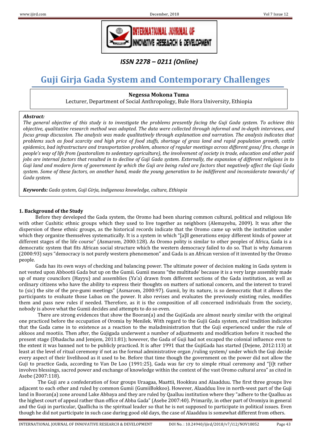 Guji Girja Gada System and Contemporary Challenges