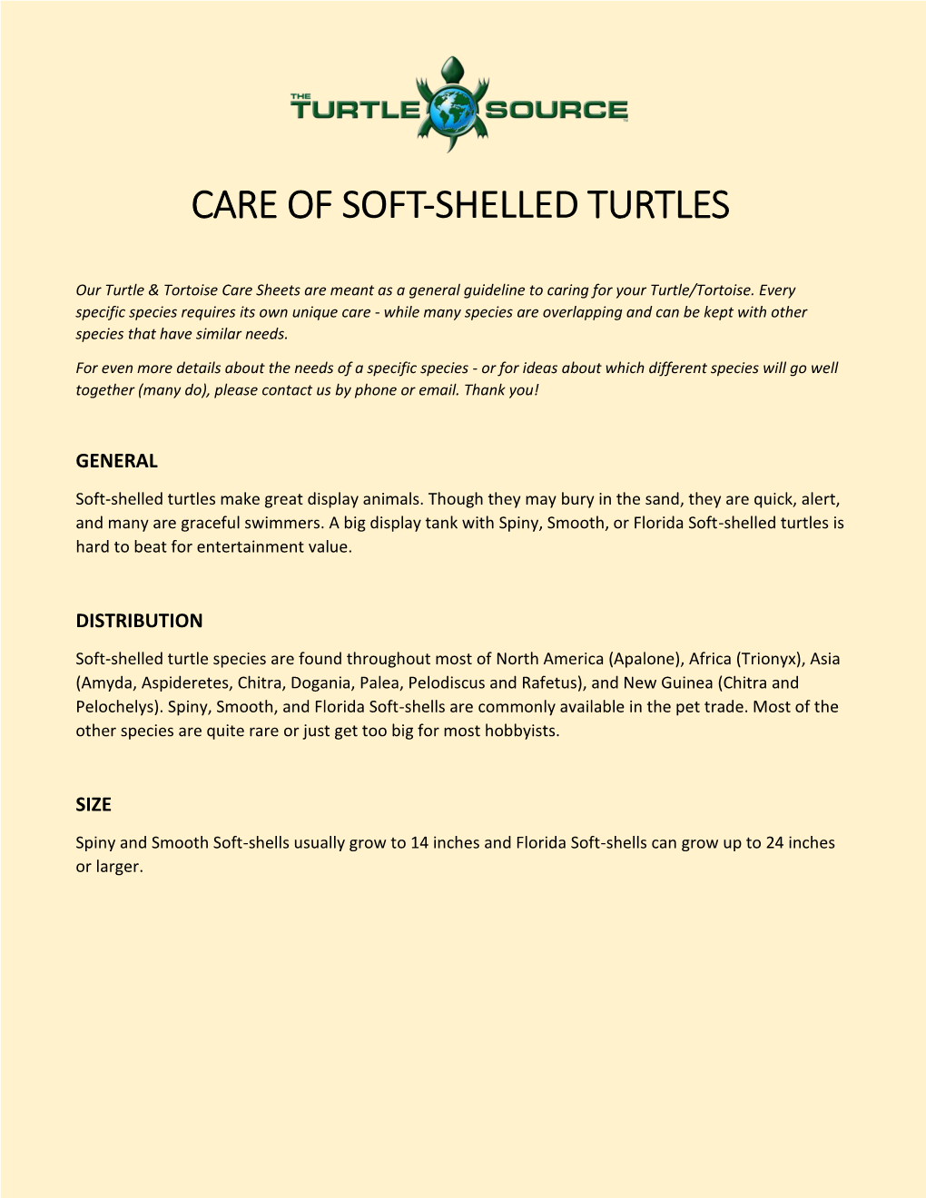 Care of Soft-Shelled Turtles