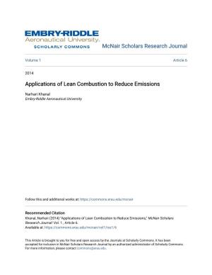Applications of Lean Combustion to Reduce Emissions