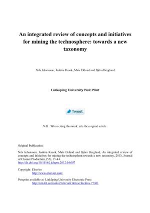 An Integrated Review of Concepts and Initiatives for Mining the Technosphere: Towards a New Taxonomy