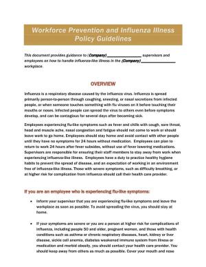 Workforce Prevention and Influenza Illness Policy Guidelines