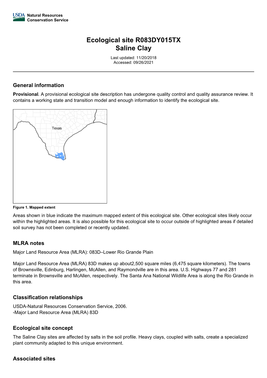 Ecological Site R083DY015TX Saline Clay