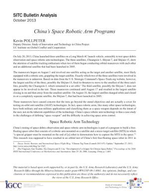 China's Space Robotic Arm Programs