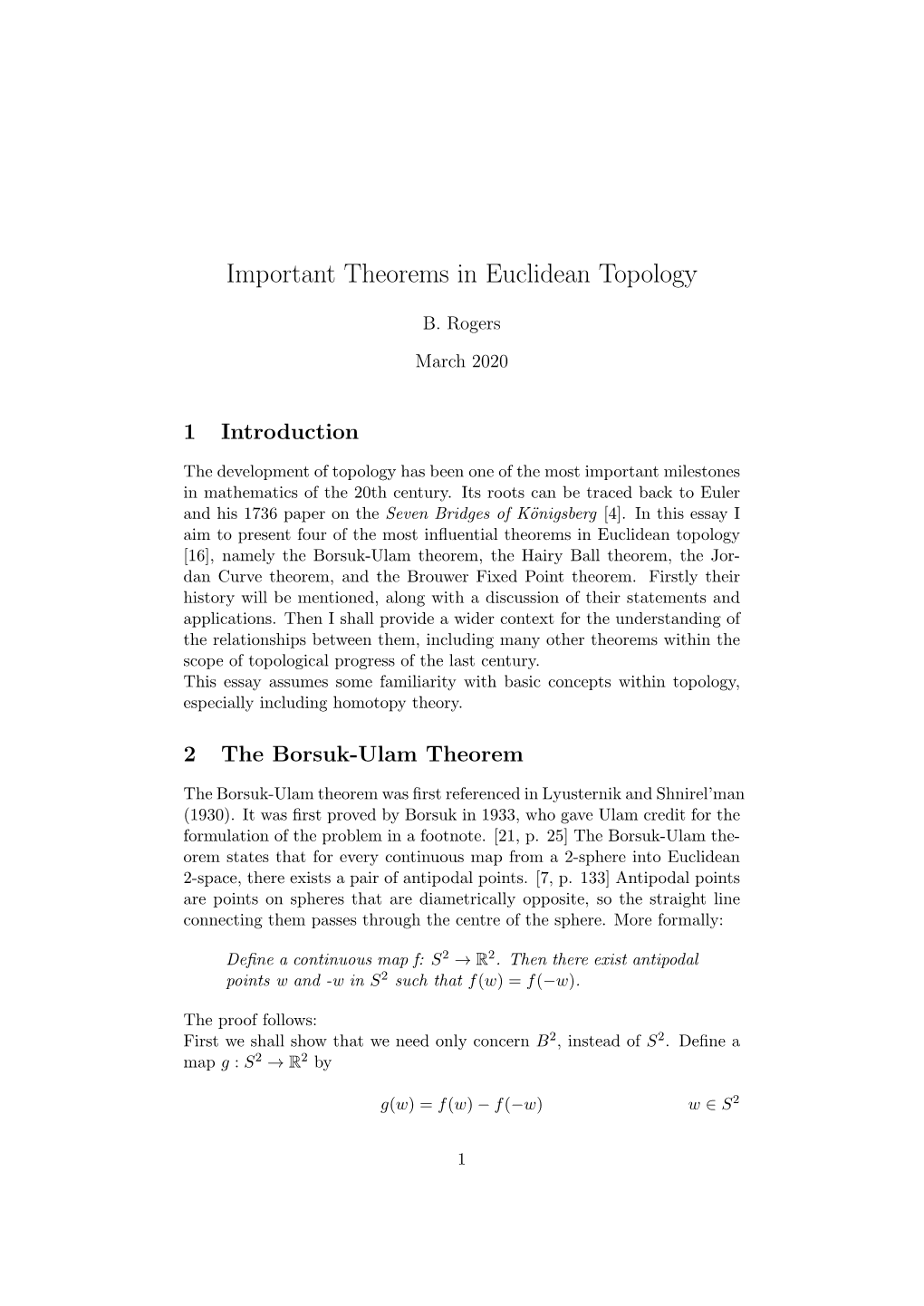 Important Theorems in Euclidean Topology