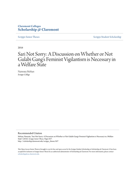 A Discussion on Whether Or Not Gulabi Gang's Feminist Vigilantism Is Necessary in a Welfare State Namrata Mohan Scripps College